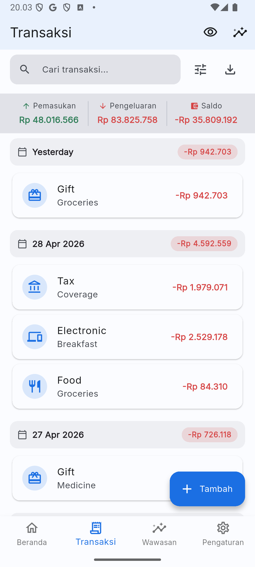 Transaction Screen